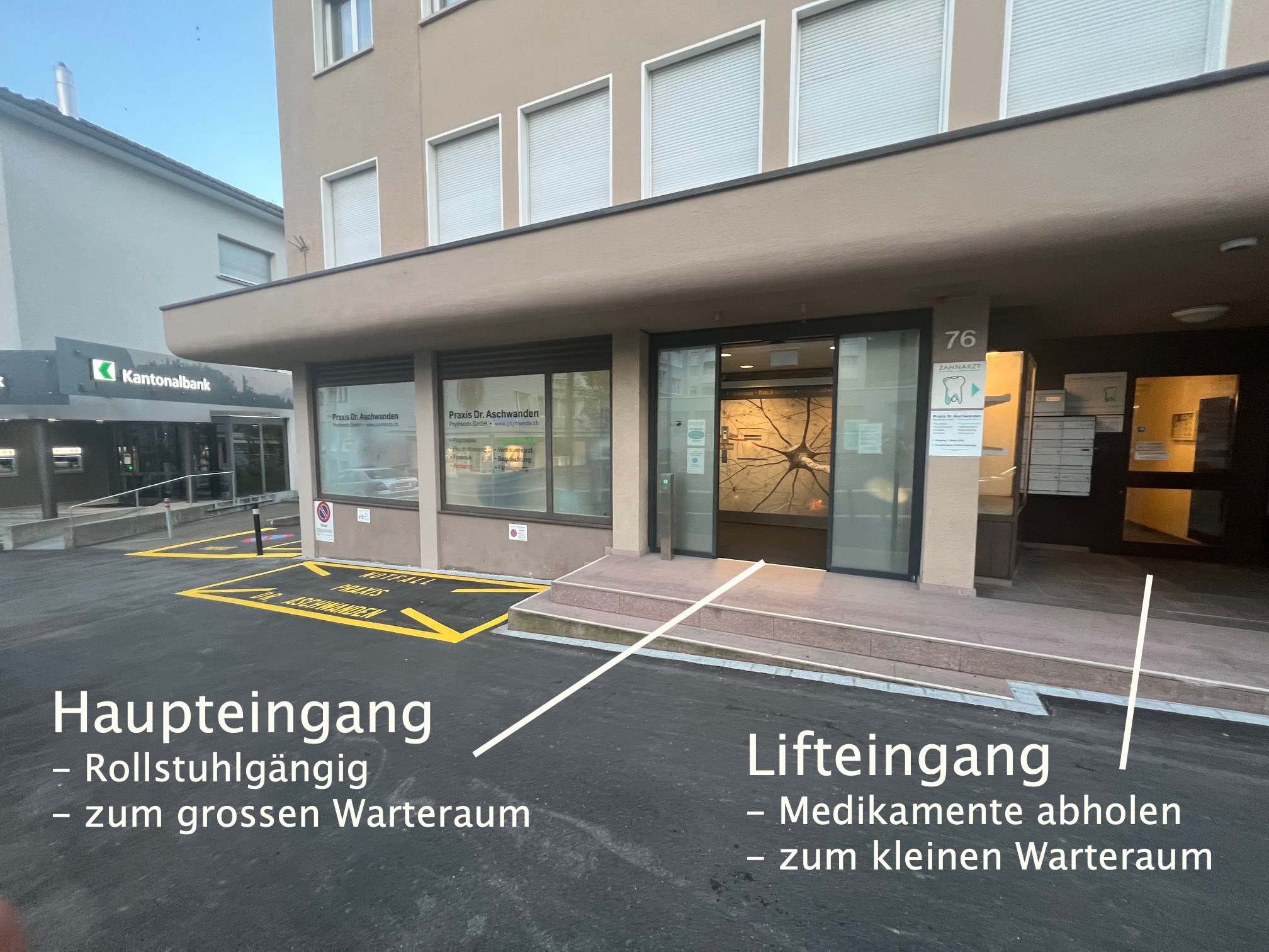 Eingänge Praxis Dr. Aschwanden
